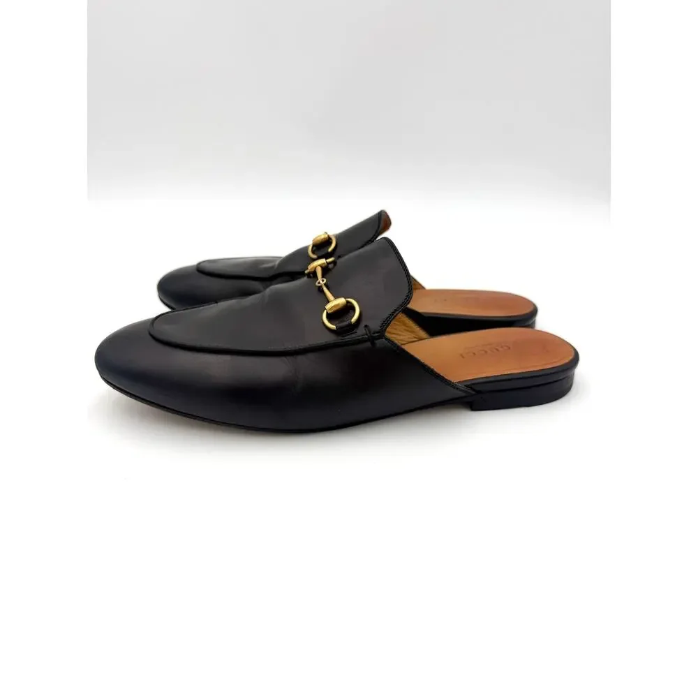 Authentic Gucci Princetown Horsebit Loafers Mules Black Leather Size 38.5 / 8.5